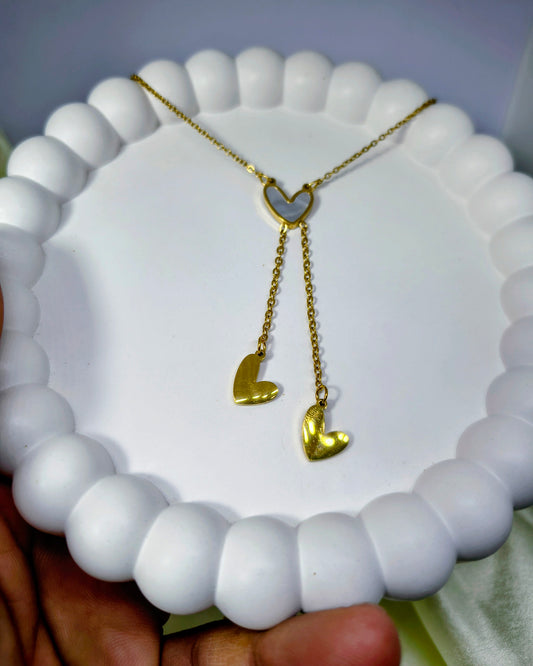 Triple heart lariat pendant necklace