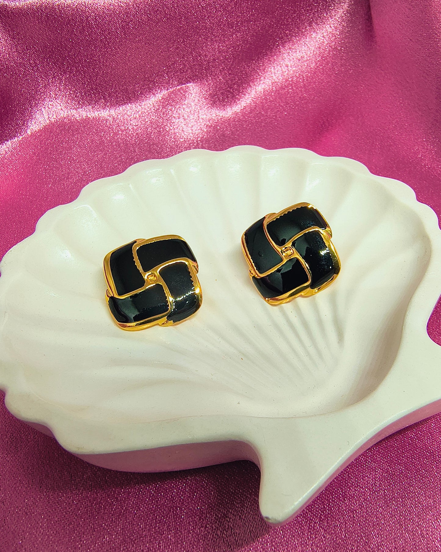 Midnight weave enamel stud earrings