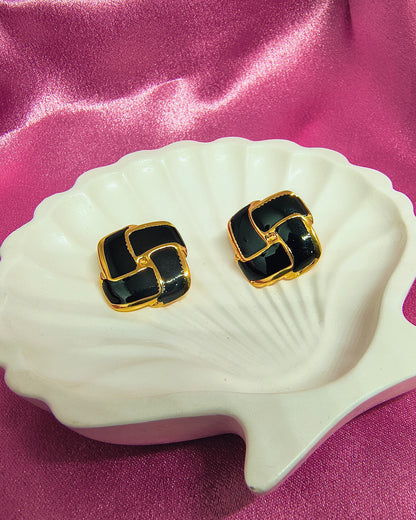 Midnight weave enamel stud earrings