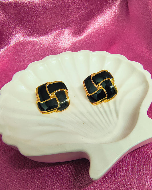 Midnight weave enamel stud earrings