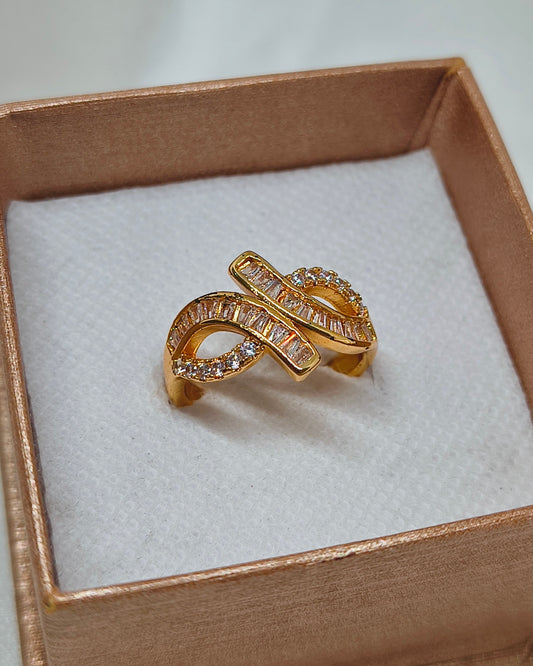 Crystal ribbon baguette adjustable ring